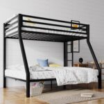 SHA CERLIN Loft Bunk Bed Twin Over Full Size with Ladder and Guardrail,Heavy Duty Metal Slats Support No Box Spring Needed Small Space Saving Furniture for Bedroom Dorm,Black - Image 2