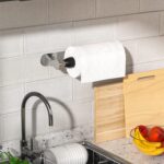 Paper Towel Holder Under Cabinet, One-Handed Tear, Wall Mount, Adhesive, Silver, Paper Roll Holder with Ratchet Mechanism for Kitchen Bathroom Farmhouse Essentials Decor Accessories - Image 5