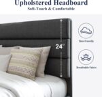 Allewie Queen Size Platform Bed Frame with Fabric Upholstered Headboard and Wooden Slats Support, Fully Upholstered Mattress Foundation/No Box Spring Needed/Easy Assembly, Dark Grey - Image 5