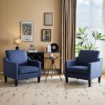 VINGLI Mid Century Modern Accent Chair,Navy Blue Fabric for Living Room Upholstered Armchair with Scooped Arms for Bedroom,Apartment,Studio,Office,Waiting Room - Image 10