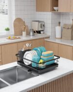 Stainless Steel Dish Drying Rack for Kitchen Counter, Sink Organization and Storage Essentials with Silverware & Utensil Holder, Home and Apartment Decor, 12''W x 15.6''L, Black - Image 4