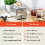 bella Stainless Steel 2 Slice Toaster with Extra Wide Slots & Removable Crumb Tray, 6 Browning Options, Auto Shut Off & Reheat Function, Toast Bread, Bagel & Waffle - Image 6