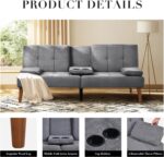 COLAMY Futon Sofa Bed-Fabric Small Couch, Small Lounge Convertible with 2 Cup Holders, Removable Soft Armrest, Adjustable Backrest for Dorm/Bedroom/College - Image 5