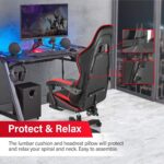 Gaming Chair, Backrest and Seat Height Adjustable Swivel Recliner Racing Office Computer Ergonomic Video Game Chair with Footrest and Lumbar Support, Red/Black - Image 8