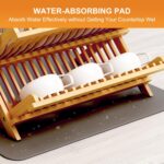 Greenual Bamboo Dish Drying Rack with Utensil Holder, 3 Tier Collapsible Dish Rack, Wooden Dish Racks for Kitchen Counter, Large Folding Drying Holder with Absorbent Dish Drying Mat - Image 7