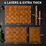 Kikcoin Extra Large Bamboo Cutting Boards, (Set of 3) Chopping Boards with Juice Groove Bamboo Wood Cutting Board Set Butcher Block for Kitchen, End Grain Serving Tray - Image 3