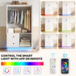 LIKIMIO Farmhouse Wardrobe Closet with Doors, 70" Bedroom Armoires with LED Lights and Hanging Rod, Wooden Large Wardrobe Cabinet with 2 Drawers and 1 Cabinet, Classic White - Image 5