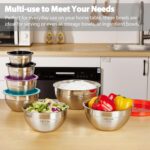 YIHONG 7 Piece Metal Mixing Bowls with Lids for Kitchen, Stainless Steel Set Ideal for Baking, Prepping, Cooking and Serving Food, Nesting Design for Space Saving Storage - Image 3