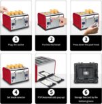 Toaster 4 Slice, KitchMix Bagel Stainless Toaster with LCD Timer, Extra Wide Slots, Dual Screen, Removal Crumb Tray (Red) - Image 6