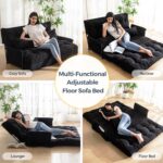MAXYOYO Adjustable Floor Sofa Couch with 2 Pillows, Multi-Functional Bean Bag Bed, 5-Position Foldable Lazy Sofa Sleeper Bed with Armrest, Versatile Floor Seating for Reading, Black, Double - Image 4