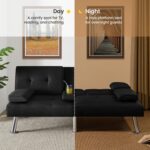 Yaheetech Convertible Sofa Bed Adjustable Fabric Couch Sleeper Modern Recliner Reversible Loveseat Folding Daybed Guest Bed, Removable Armrests, Cup Holders, 3 Angles, 772lb Capacity, Black - Image 7