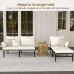 Yaheetech 3 Pieces L-Shaped Conversation Sofa Set, Outdoor Patio Furniture Set w/Detachable Lounger, Thick Cushions, Glass Side Table for Patio, Backyard, Porch, Garden - Image 8