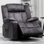 COMHOMA Recliner Chair,360° Swivel Rocker Glider Recliners with Cup Holders, Upholstered Fabric Rocking Chair for Adults,Manual Reclining Single Sofa for Living Room,Gray - Image 2
