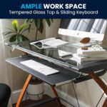 Flash Furniture Jude Tempered Glass Computer Desk with Pull-Out Keyboard Tray and Crisscross Frame, Small Computer Desk for Home Office, Cherry/Clear - Image 7