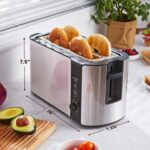 Elite Gourmet ECT-3100 Long Slot 4 Slice Toaster, Reheat, 6 Toast Settings, Defrost, Cancel Functions, Built-in Warming Rack, Extra Wide Slots for Bagels & Waffles, Stainless Steel & Black - Image 7
