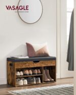 VASAGLE CUSTOS Collection - Storage Bench with Cushion, Shoe Bench, Padded Seat, Hidden Storage, Entryway, Hold up to 300 lb, 11.8 x 31.5 x 17.3 Inches, Rustic Brown and Ink Black ULHS30BX - Image 3