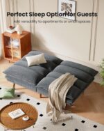 AMADA HOMEFURNISHING Futon Sofa Bed, Corduroy Futon Couch with Adjustable Backrest and Armrests, 2 in 1 Convertible Small Sleeper Sofa Bed for Small Spaces, Living Room or Office, Vintage Grey - Image 8