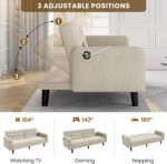 Yaheetech 63” Convertible Couch Sofa Bed with 2 USB, Reclining Futon Sleeper with Adjustable Backrest & Removable Armrests, Mid Century Modern Loveseat for Living Room, Apartment, Office Beige - Image 5