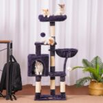 Heybly Cat Tree with Toy, Cat Tower Condo for Indoor Cats, Cat House with Padded Plush Perch, Cozy Hammock and Sisal Scratching Posts, Smoky Gray HCT004SG - Image 3