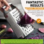 Spring Chef Professional Large Parmesan Cheese Grater, Stainless Steel Metal Box Grater with Handle, 4 Sided Handheld Kitchen Food Shredder for Cheese, Carrot, Veggie, Ginger, Potato - Dishwasher Safe - Image 4