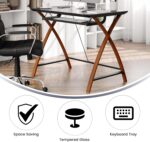 Flash Furniture Jude Tempered Glass Computer Desk with Pull-Out Keyboard Tray and Crisscross Frame, Small Computer Desk for Home Office, Cherry/Clear - Image 6