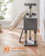 Feandrea Cat Tower, Cat Tree for Indoor Cats, 45.3-Inch Cat Condo with Scratching Post, Ramp, Perch, Spacious Cat Cave, for Kittens, Elderly Cats, Adult Cats, Small Space, Light Gray UPCT141W01 - Image 9