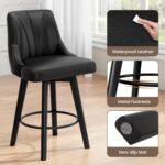Counter Height Swivel Bar Stool, 24" Upholstered PU Leather Barstools Set of 4, Counter Stool Chair with Back & Solid Wood Legs for Kitchen Island Dining Room (Black) - Image 8