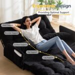 MAXYOYO Adjustable Floor Sofa Couch with 2 Pillows, Multi-Functional Bean Bag Bed, 5-Position Foldable Lazy Sofa Sleeper Bed with Armrest, Versatile Floor Seating for Reading, Black, Double - Image 8