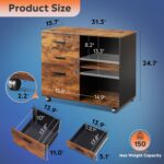 DEVAISE 3 Drawer Mobile File Cabinet, Wood Lateral Filing Cabinet, Printer Stand with Open Shelves for Home Office, Rustic Brown - Image 4