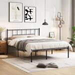 VECELO Queen Metal Platform Bed Frame with Headboard, Heavy Duty Steel Slat Support, Under Bed Storage,No Box Spring Needed, Easy Assembly - Image 6