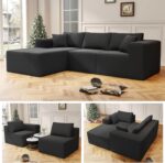 108" Cloud Sectional Couch with L-Shape Chaise,4 Seat Modern Modular Sofa with Deep Seat, Upholstered Couches for Living Room Bedroom, with Oversized Chaise Waist Pillows,No Assembly Required (Black) - Image 2
