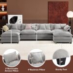 Ihanherry 146" U-Shaped Modern Sofa Modular Sectional Cloud Couch with 2 Ottoman, 6-Seat Chenille Deep Seat Sofa with 6 Pillows for Living Room, Bedroom and Apartment, Grey - Image 7