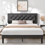 BedsPick Queen Size Bed Frame with Headboard, Upholstered Bed Frame with Button Tufted, Platform Bed with Wood Slat Support,Noise Free, Easy Assembly, No Box Spring Needed (Dark Grey, Queen) - Image 2