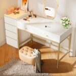 SUPERJARE Vanity Desk with Drawers, 47 inch Computer Desk, Modern Simple Home Office Desks, Makeup Dressing Table for Bedroom - White and Gold - Image 8