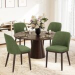 COLAMY Upholstered Dining Chairs Set of 4, Modern Kitchen Chairs with Back, Fabric Side Dining Room Chairs with Wood Legs for Farmhouce Restaurant, Green - Image 2