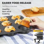 HONGBAKE Muffin Pan for Baking, Nonstick Cupcake Tin 12 Cup, 2 Pack Cup Cake Tray, Premium Cheesecake Pans, Dishwasher Safe - Dark Grey - Image 3