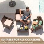 Devoko 4 Pieces Outdoor Patio Furniture Set, PE Rattan Wicker Chairs Balcony Lawn Porch Patio Furniture Sets with Beige Cushion and Table (Brown) - Image 9