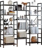 IRONCK Bookcases and Bookshelves Triple Wide 5 Tiers Industrial Bookshelf, Large Etagere Bookshelf Open Display Shelves with Metal Frame for Living Room Bedroom Home Office - Image 2