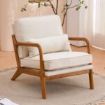 Bonnlo Fine Beige Accent Chairs Set of 2, Upholstered Mid Century Modern Lounge Fabric Chairs Reading Chairs Side Sitting Chair Solid Wood Farmhouse Armchairs for Living Room, Bedroom, Guest Room - Image 6