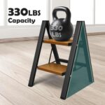 Taranta 2 Step Ladder,Aluminum Lightweight Folding 2 Step Stool with Anti-Slip Wide Pedal, 330lbs Capacity Step Ladder for Household,Kitchen,Office - BlackWoodgrain - Image 4