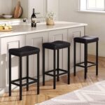 HOOBRO Bar Stools, Set of 2 Bar Chairs, Counter Height Stools, Saddle Barstools with Curved Surface, 24.8 Inches, 2.4" Thick Upholstery, for Kitchen, Dining Room, Cafe Black BB10BY01 - Image 5