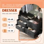 WLIVE Dresser for Bedroom with 5 Drawers, Wide Dressers with Drawer Organizers, Chest of Drawers, Fabric Dresser for Living Room, Closet, Hallway, Charcoal Black Wood Grain Print - Image 5