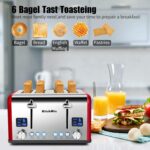 Toaster 4 Slice, KitchMix Bagel Stainless Toaster with LCD Timer, Extra Wide Slots, Dual Screen, Removal Crumb Tray (Red) - Image 4