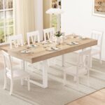 63"-78.7" Expandable Dining Table, 6-10 Farmhouse Kitchen Table, Extendable Dining Table, Rectangular Kitchen Table with Metal Track, Tapered U-Shaped Legs for Dining Room, Office-Oak - Image 2