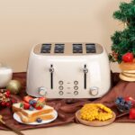 4 Slice Toaster Roter Mond Retro Stainless Steel with Bagel Defrost Cancel Function, 6 Browning Settings, Extre Wide Slot and Removable Crumb Tray, Cream, ST033 - Image 8