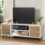 YESHOMY Modern TV Stand for 65" Television, Entertainment Center with Two Storage Cabinets, Retro Style Media Console for Living Room, Bedroom, Office, 58 Inch, White and Coffee - Image 4