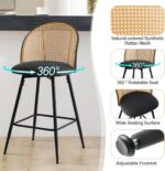 Black Bar Stools Set of 3, Swivel Counter Stools with Rattan Back & Metal Legs, 26" PU Leather Barstools Counter Height, Mid Century Modern Bar Chairs Island Stools for Kitchen Counter - Image 5