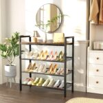 Shoe Rack for Front Door Entrance, 4 Tier Shoe Rack for Entryway, 12-16 Pairs of Shoes, Metal Shoe Rack Organizer, Free Standing Shoe Rack for Closet (Black+Rustic Brown) - Image 5