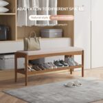 Shoe Bench Entryway Bamboo 2-Tier Shoe Rack with Cushion Padded Seat Shoe Bench Organizer Stable for Entry, Hallway, Living Room, Bedroom, Closet (39.4 * 11.4 * 16.5IN, Brown-Beige) - Image 8