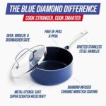 Blue Diamond Nonstick 2QT Saucepan with Lid, Non Toxic PFAS-Free Diamond Ceramic, Dishwasher & Oven Safe, Metal Utensil Safe Pot, Stay Cool Handle, Chef Pan, Glass Lid, Blue - Image 4